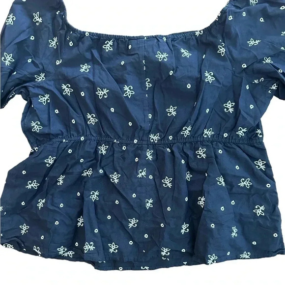 LANE BRYANT Off Shoulder Peplum Blouse Top Blue White Embroidered Size 18 Lined - Picture 5 of 7